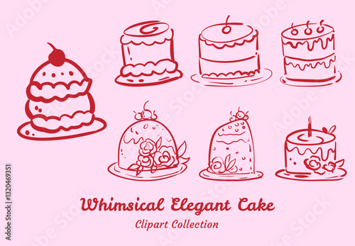Cake Set Clipart  Elegant Wedding Cake Illustrations for Invitations and Decor