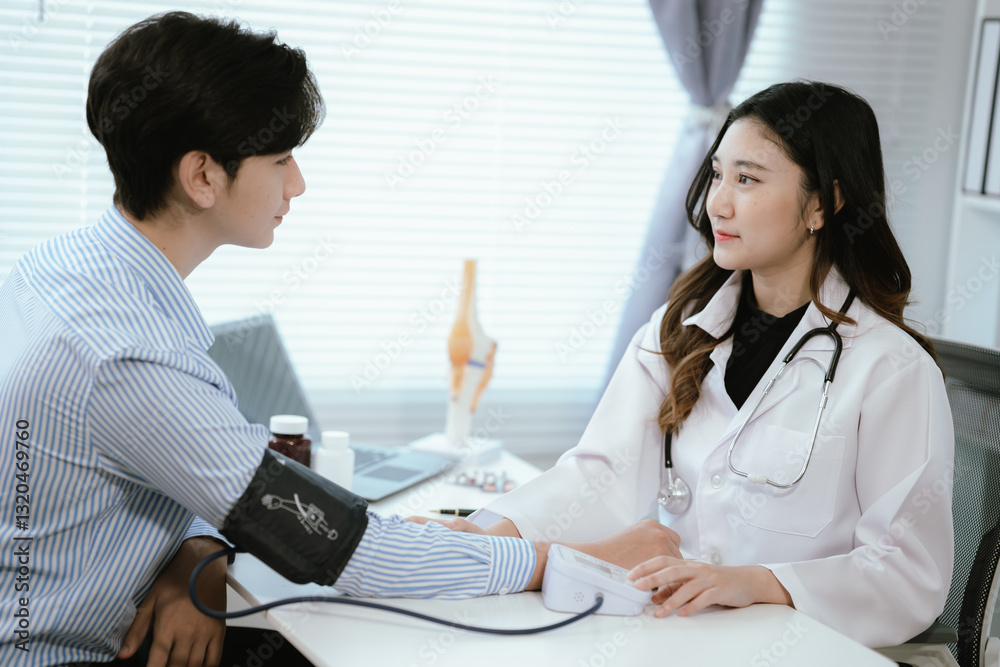 Doctors consult with patients in the clinic to provide medical advice, diagnosis and treatment. Doctors discuss health and wellness. Doctors consult with patients in the clinic to provide medical advice, diagnosis and treatment. Doctors discuss health and wellness.