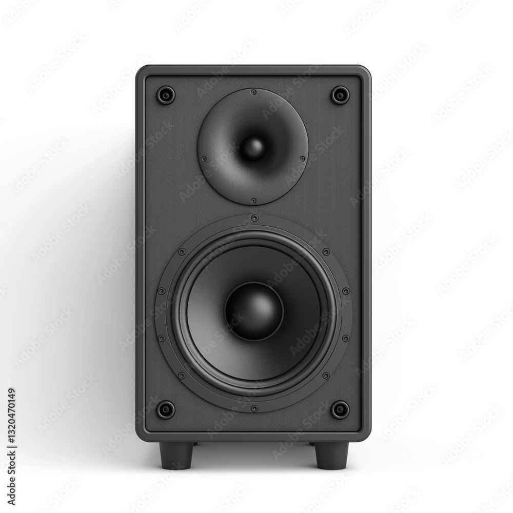 A sleek black speaker featuring a cone and tweeter design, perfect for audio enthusiasts. A sleek black speaker featuring a cone and tweeter design, perfect for audio enthusiasts.