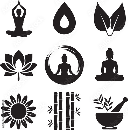 Buddha day Symbols Set - Silhouette Vector