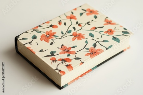 A hardbound book featuring flowers against a cream background