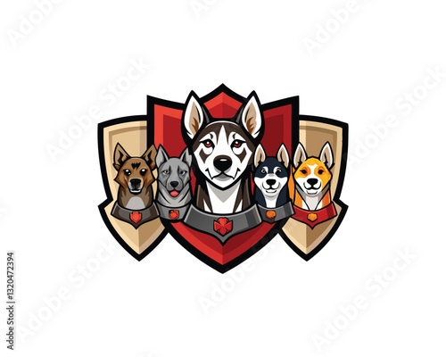 Five Dog Breeds in a Protective Shield Design