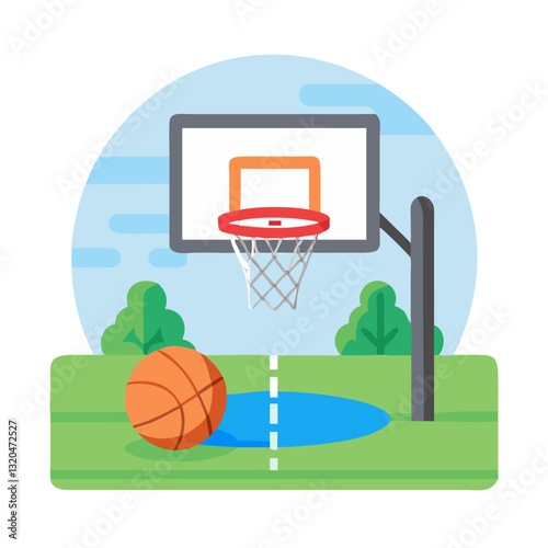 Outdoor basketball hoop with ball