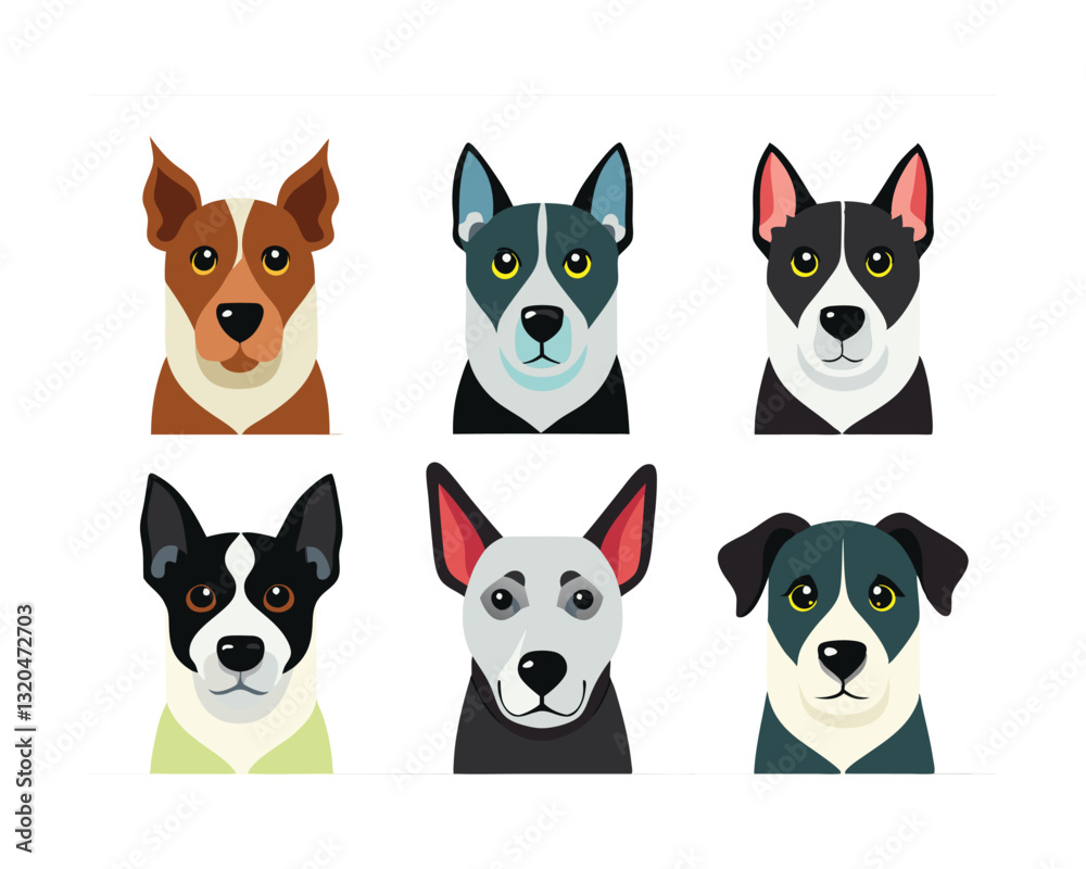 Cute Dog Portraits in Flat Design Style