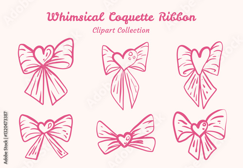Ribbon Coquette Clipart Set Whimsical Girly Design for Scrapbooking and Crafts