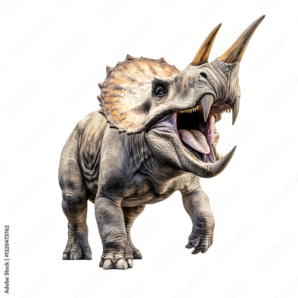 Fototapeta premium 3D Render of Roaring Triceratops Dinosaur Isolated on White Background