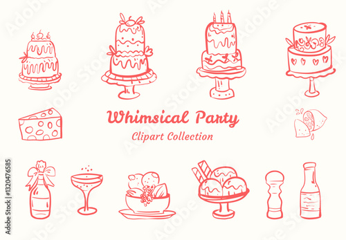 Cake Set Clipart  Decorative Bakery and Dessert Elements for Party Invitations and Celebrations