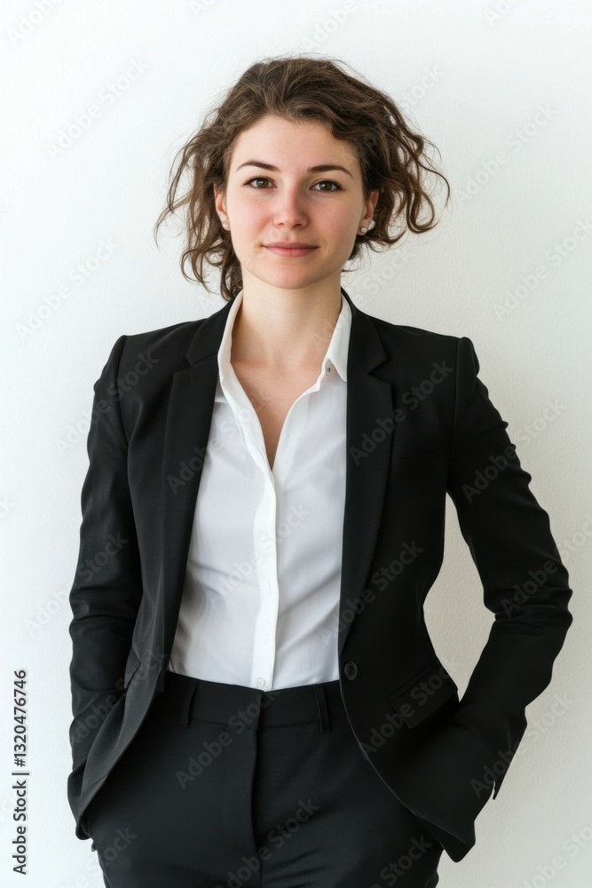 Professional manager standing confidently in a tailored suit against a clean white background Professional manager standing confidently in a tailored suit against a clean white background