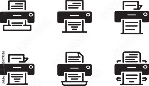 Six Modern Printer Icons for Document Printing