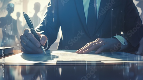 Obraz na płótnie Businessman and lawyer discussing contract document, negotiating terms and signing agreement for legal business partnership concept w salonie