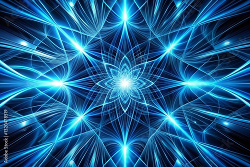Abstract Fractal Neon Blue Blacklight Background, Digital Art,  Geometric Lines,  Cosmic Design, Energy,  Modern Wallpaper