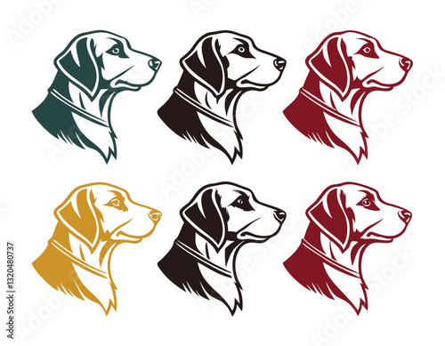Six color Dog Breed Head Vector Silhouettes For Icon Sets