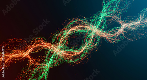 Intertwined Light Trails on black background.