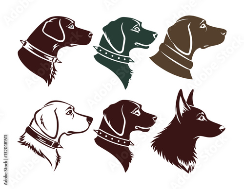 Six color Dog Breed Head Vector Silhouettes For Icon Sets