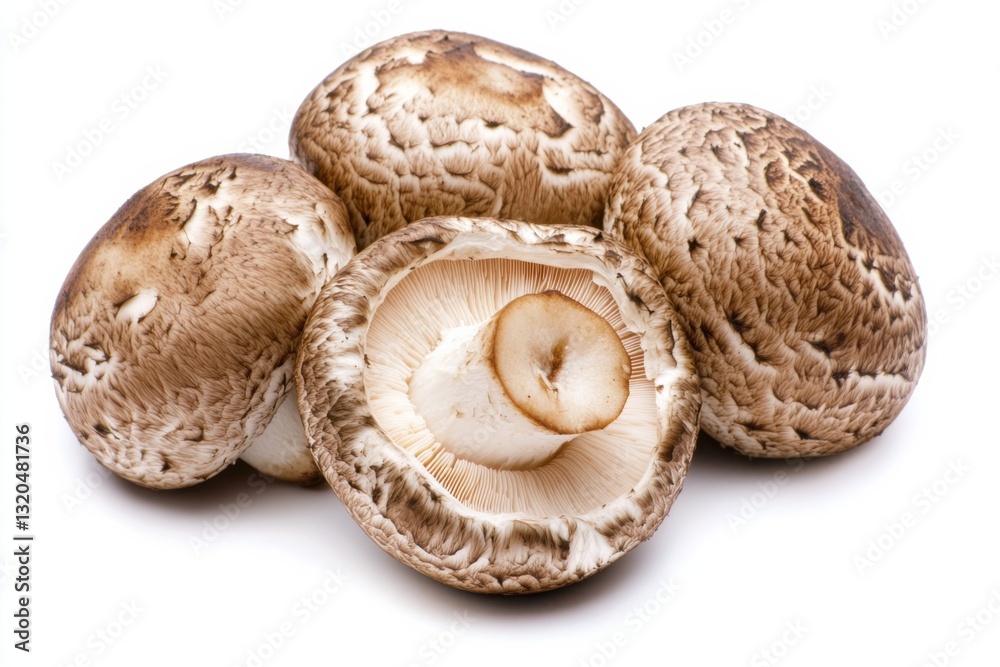Fresh maitake mushrooms displayed against a clean white background, highlighting their unique texture and shape Fresh maitake mushrooms displayed against a clean white background, highlighting their unique texture and shape