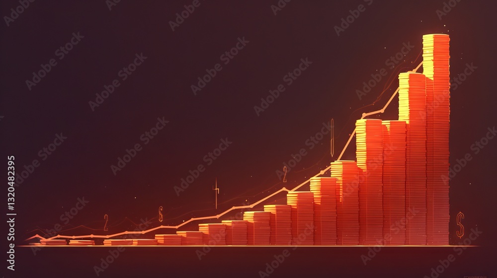 Red arrow graph pointing downward with stack of coins falling, symbolizing financial failure, bankruptcy, and economic decline concept