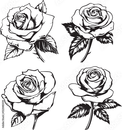 Wallpaper Mural Elegant Black & White Rose Illustrations Torontodigital.ca