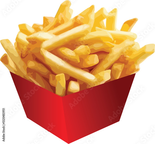 Crispy Golden French Fries in Red Container Emphasizing texture, color, and container