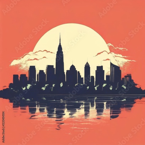 Wallpaper Mural an AI Image Generator, Silhouetted City Skyline Against Vibrant Sunset Torontodigital.ca