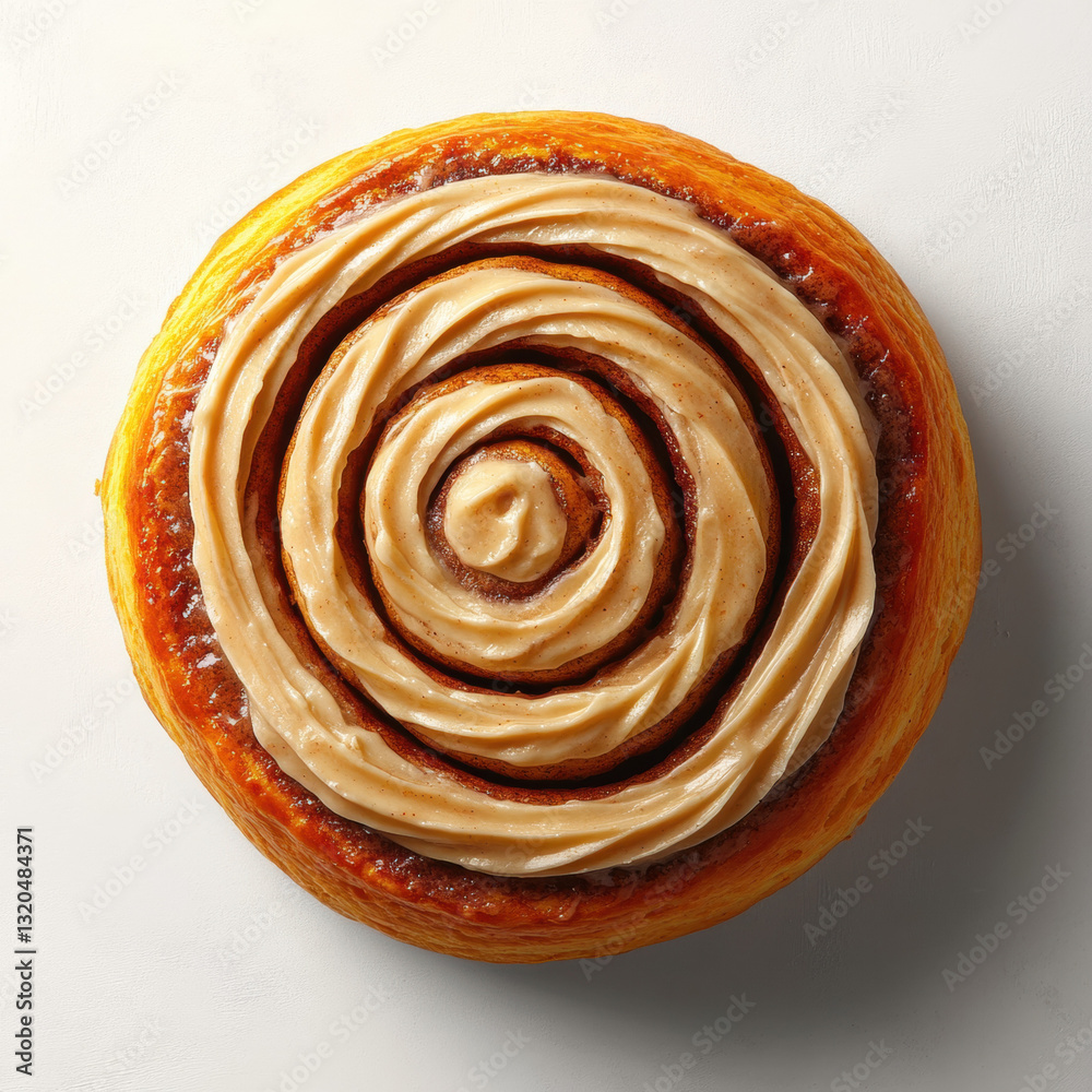 Fototapeta premium Irresistible cinnamon roll with a creamy frosting positioned in a gorgeous flat-lay style for sweet treat lovers and foodies