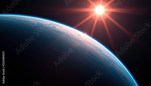 Earth's limb, blue sunrise, atmospheric glow, space view,  science,  dark