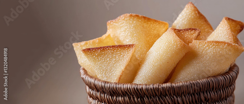close up cassava chips in a wooden bowl