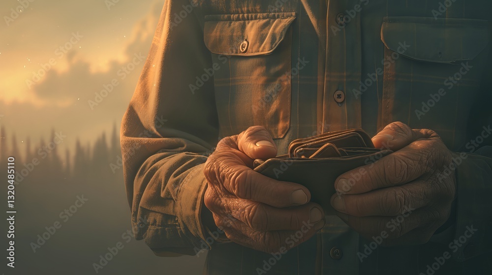 Man's hands holding empty wallet, symbolizing financial struggle, debt, and bankruptcy concept