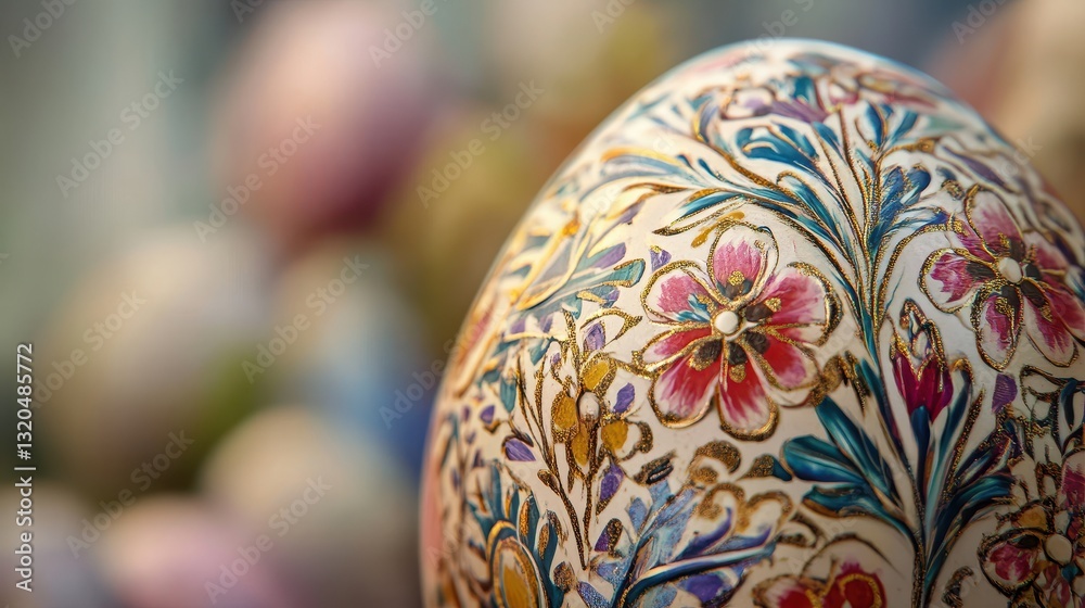 Fototapeta premium Close Up of an Ornate Decorated Egg with Floral Pattern