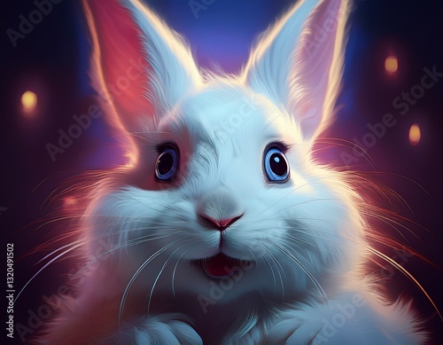 fluffy white rabbit with large expressive eyes