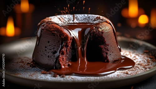 decadent chocolate lava cake with a gooey center insane details food photography generative ai photo