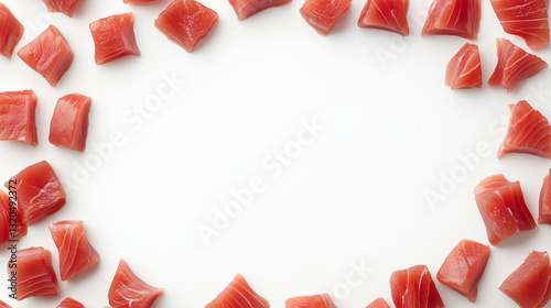 Obraz na płótnie Tuna fish pieces frame with blank space for text. To celebrate World Tuna Day on May 2 w salonie