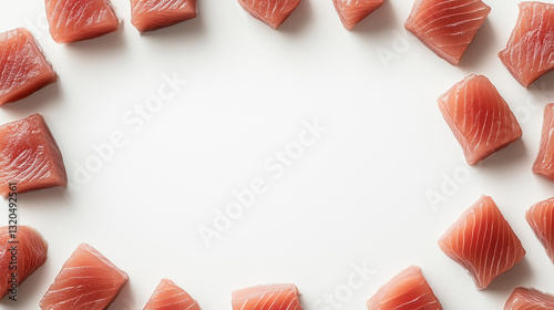 Obraz na płótnie Tuna fish pieces frame with blank space for text. To celebrate World Tuna Day on May 2 w salonie