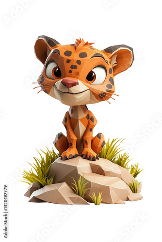 3D illustration of a cute prehistoric tiger, isolated, transparent background, png photo