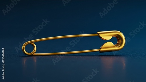 Elegant golden safety pin on dark blue background