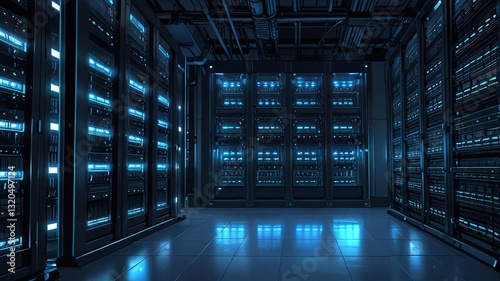 The Heart Of The Digital World Pulses With Cool Blue Light In A Vast Server Room, A Silent Hum Of Power And Connection