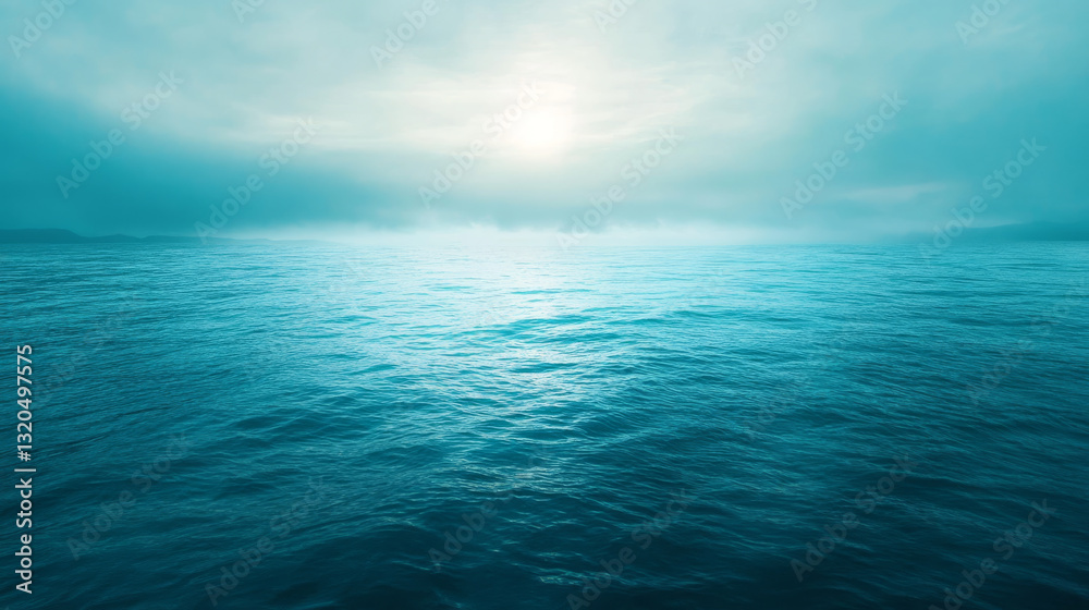 Obraz premium serene view of deep blue and turquoise water under cloudy sky