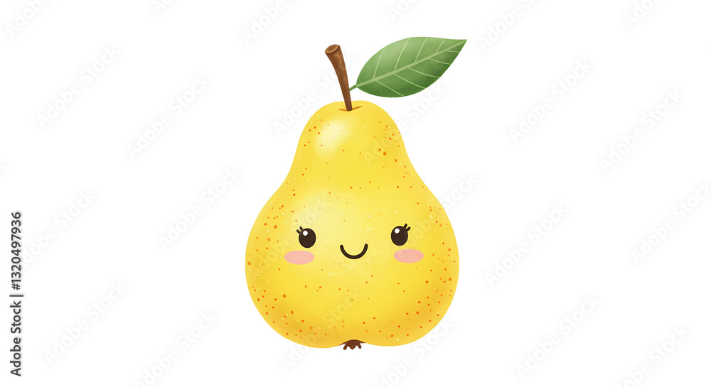 Cute Yellow Pear Smiling Cartoon Character on White Background Cute Yellow Pear Smiling Cartoon Character on White Background