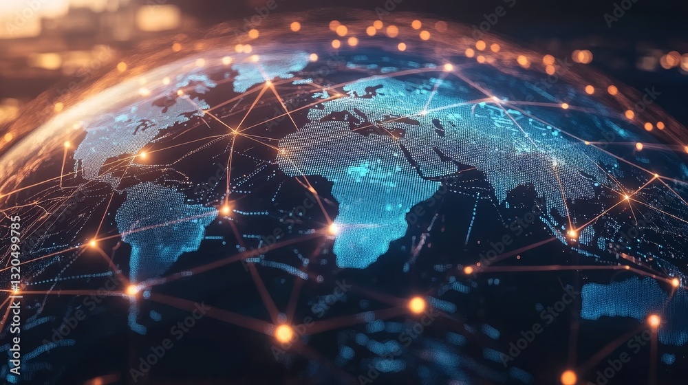 Fototapeta premium Global Network Connections Over Earth Digital Representation with Illuminated Nodes