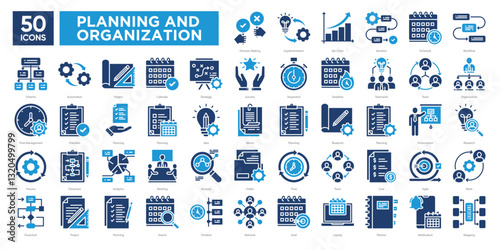 Planning And Organization icon collection set . Simple Solid color vector style icons pack. Vector illustration