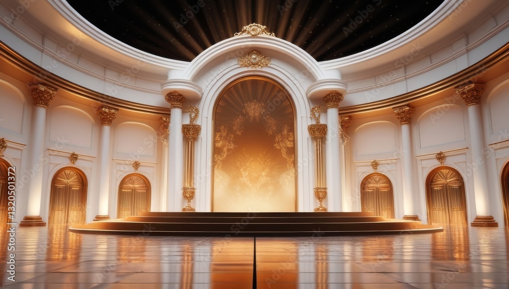 White golden ceremony award stage venue background.
