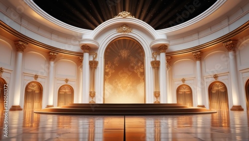 White golden ceremony award stage venue background.