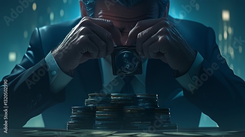 Obraz na płótnie Businessman sitting on floor opening empty wallet, calculating large expenses and debt payment, representing financial struggle and bankruptcy concept w salonie