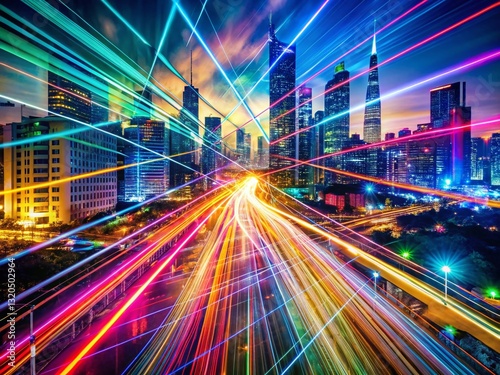 Abstract Neon Lines Double Exposure Background - Vibrant Geometric Art