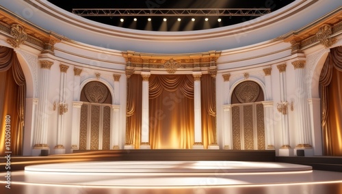 White golden ceremony award stage venue background.