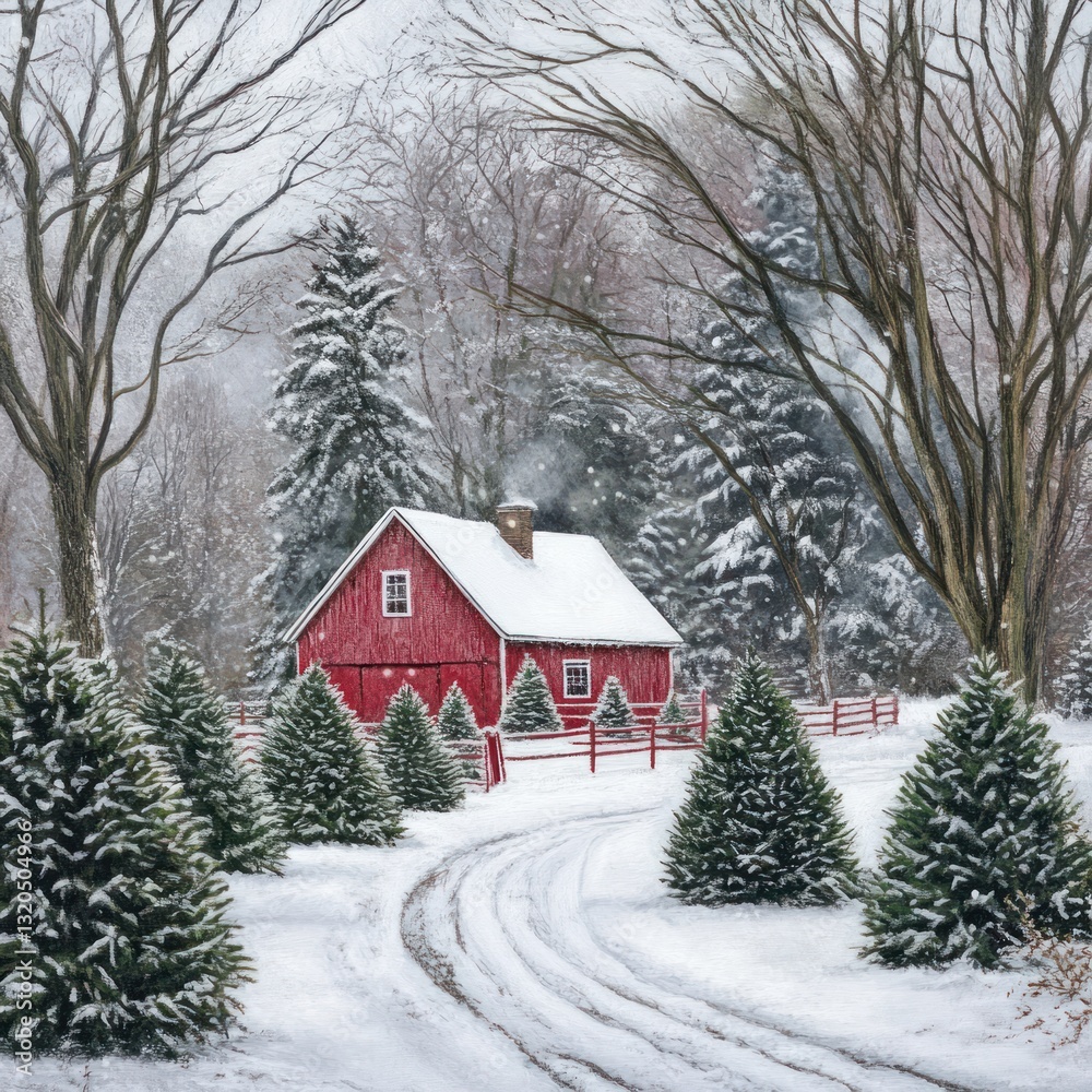 Naklejka premium Christmas tree farm in winter