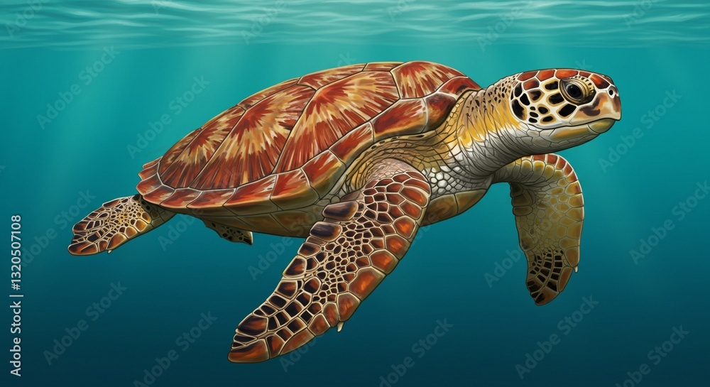 Fototapeta premium Oceanic Hawksbill Turtle: A Detailed Underwater Portrait