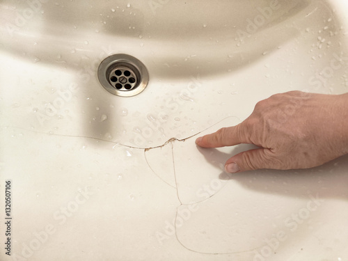 Sink damage caused by crack and moisture accumulation in a bathroom environment