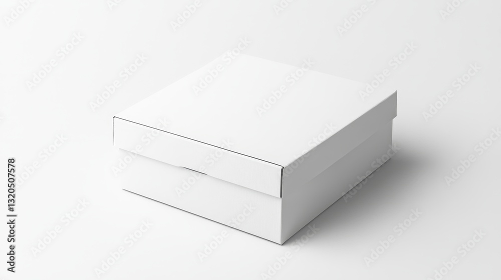 White cardboard box mockup on white background for branding and design White cardboard box mockup on white background for branding and design