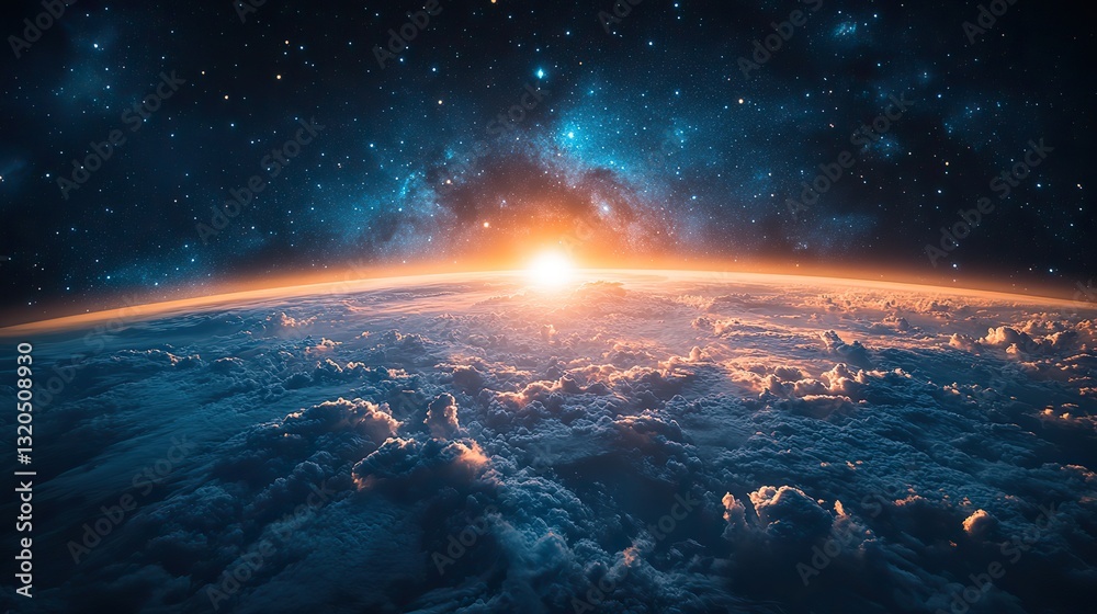 A beautiful view of Earth from space with stars is cosmic beauty and our planet's magnificence, perfect for space themes. A beautiful view of Earth from space with stars is cosmic beauty and our planet's magnificence, perfect for space themes.