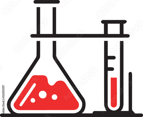 Simple Illustration of Laboratory Flasks with Red Liquid